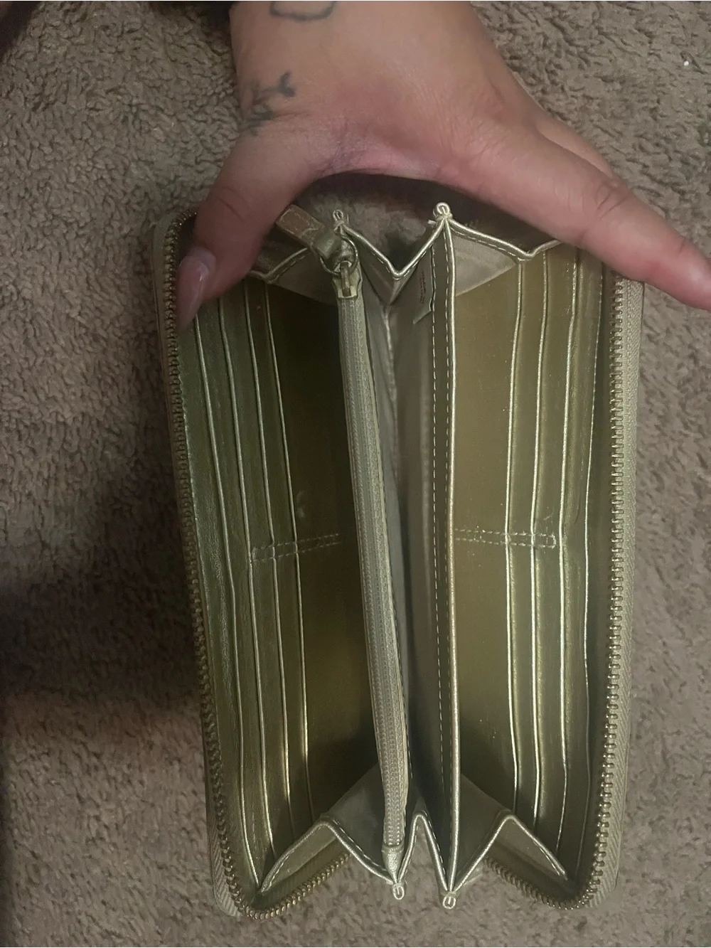 Coach Pink and Cream Chevron Zip Wallet with Logo Medallion